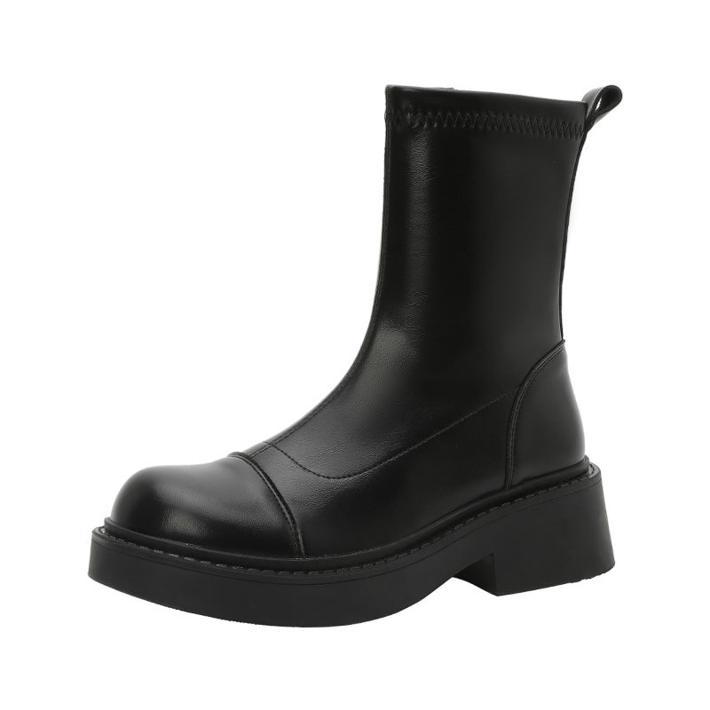Women's Thick Bottom Side Zipper Knight Simple Skinny Women's Leather Boots
