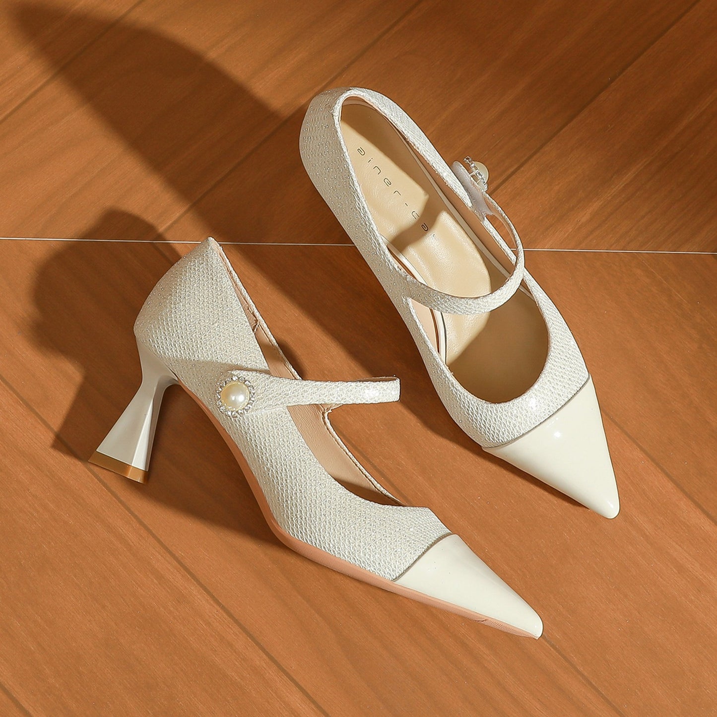 Women's Sheepskin High Stiletto Pointed Stitching Strap Mary Women's Fashion Shoes