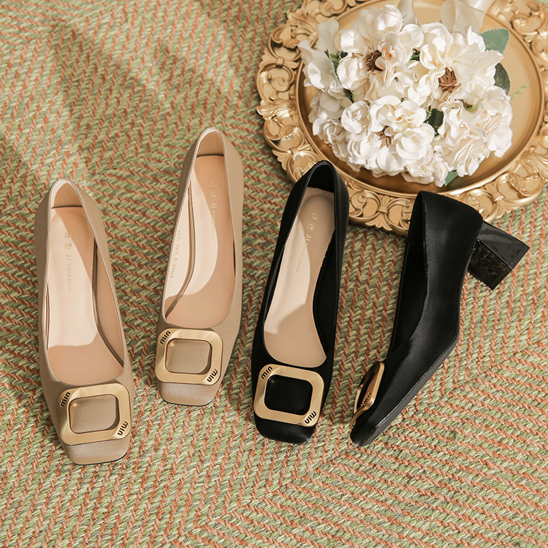 Women's Square Toe High Light Suede Sheepskin Insole Women's Fashion Shoes