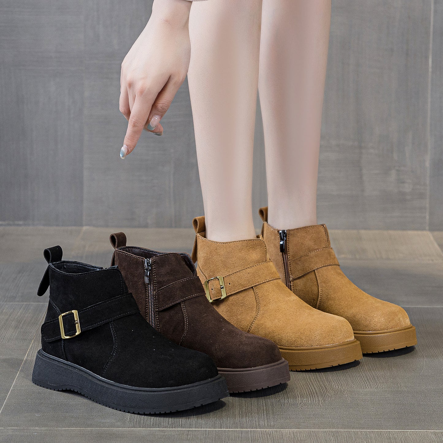 Women's Martin For Thick Bottom Fleece-lined Ankle Women's Leather Boots