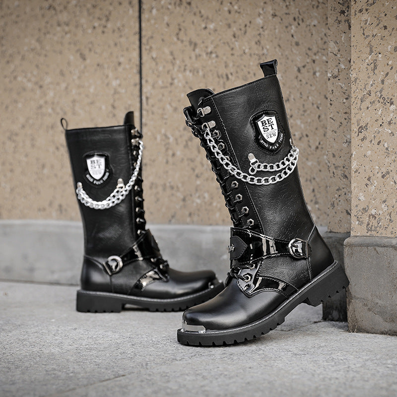 Men's Style Hight Increasing Martin Denim Motorcycle Boots
