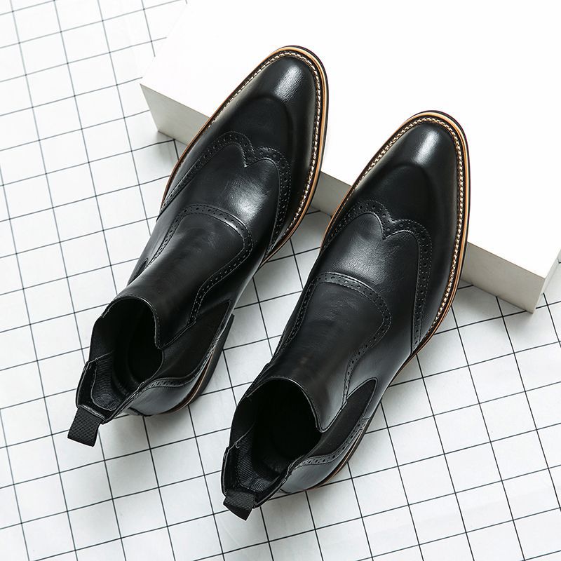 Men's Chelsea Retro Martin Height Increasing Leisure British Style Middle Men's Business Leather Shoes