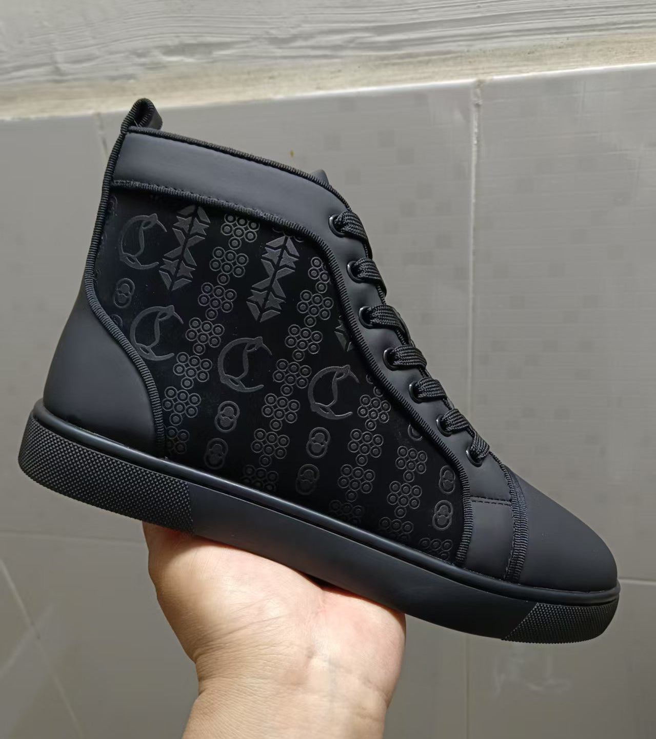 Men's Red Bottom Printed Fashion Rivet Black Casual Shoes