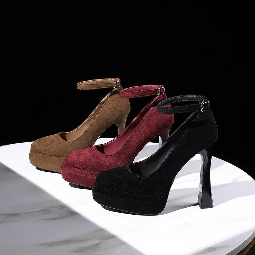 Women's Waterproof Platform High Female Chunky Low-cut Suede Pumps Women's Fashion Shoes