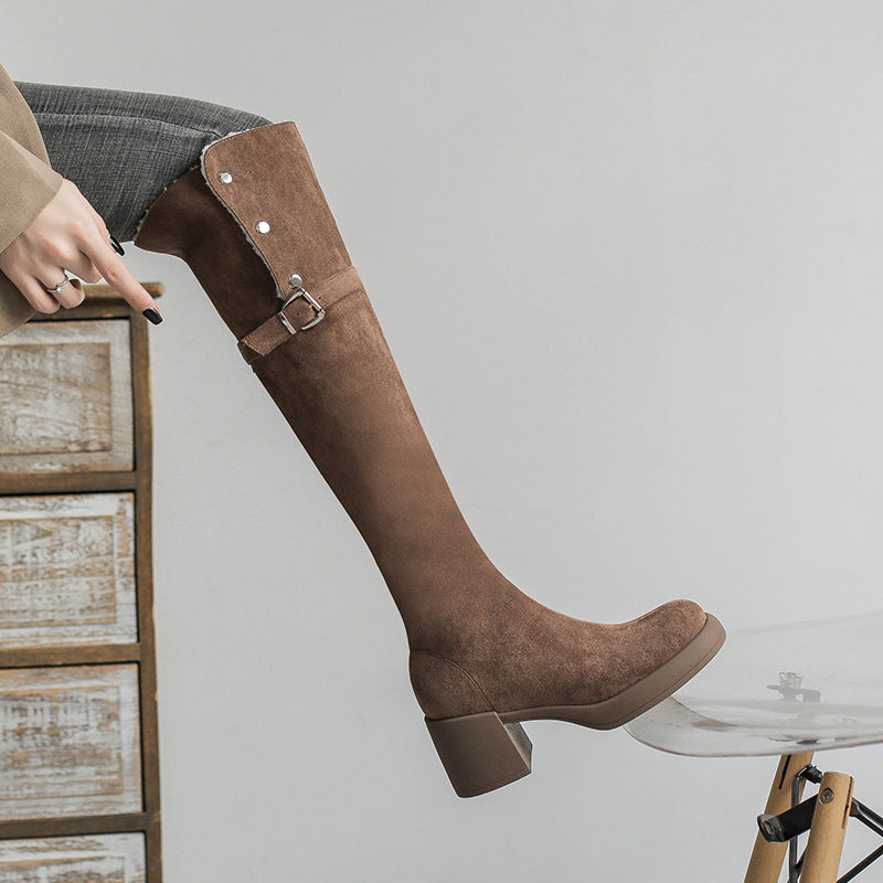 Women's Suede Over The Knee Winter Foldable Thick High Fleece-lined Boots