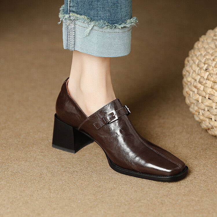 Women's Spring Square Head Chunky High Hand Grip Deep Women's Fashion Shoes
