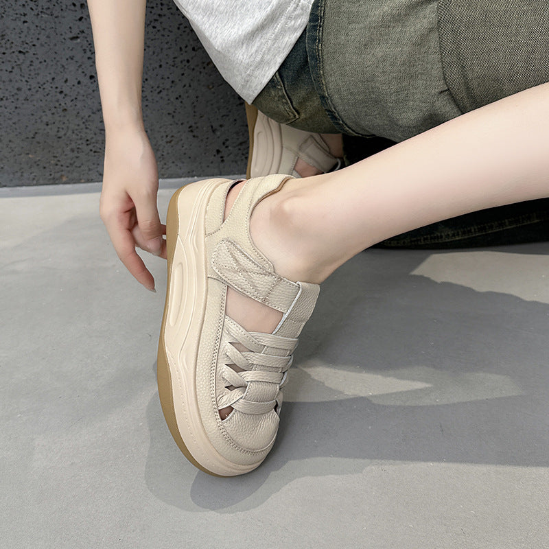 Women's Layer Cowhide Platform Breathable Roman Spliced Sandals