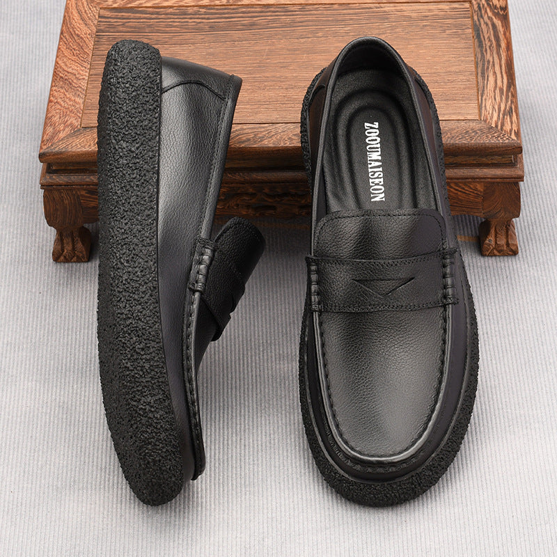 Men's One Pedal Top Layer Cowhide Lightweight Breathable Fashion Loafers