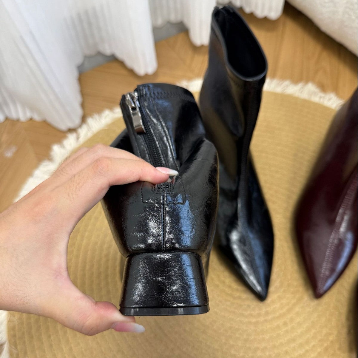 Women's Ankle Chunky Fairy Little Height Increased Skinny Soft Mid Women's Leather Boots