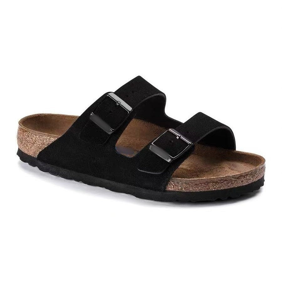 Women's & Men's Cowhide Suede Soft Bottom Double Breasted Pure Source High Version Platform Sandals