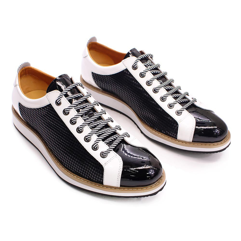Men's Genuine Black White Color Matching Pointed Leather Shoes