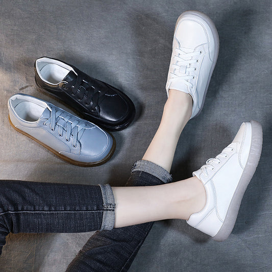 Women's Cowhide Maternity Soft Bottom Lace Up Casual Shoes