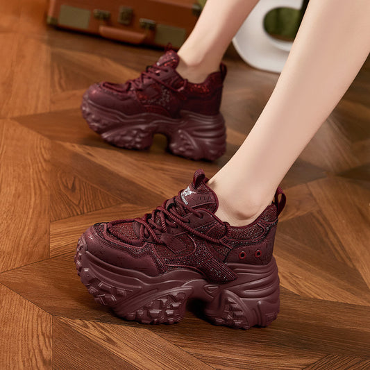 Women's Dad Small Rhinestone Platform Height Increasing Women's Sports Shoes