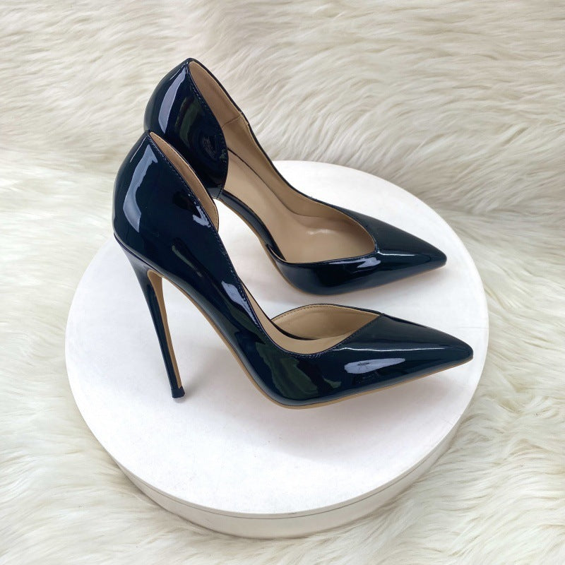 Women's Black Patent Side Empty Fashion Stiletto Women's Shoes