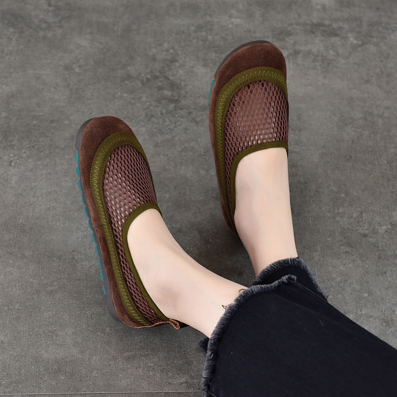 Women's Breathable Mesh Surface Summer Round Toe Soft Bottom Flat Sandals