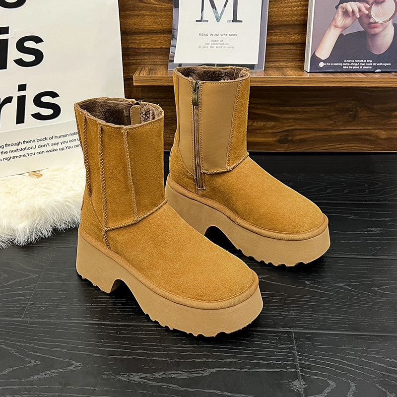 Wool Thick Bottom Female Winter Side Snow Boots