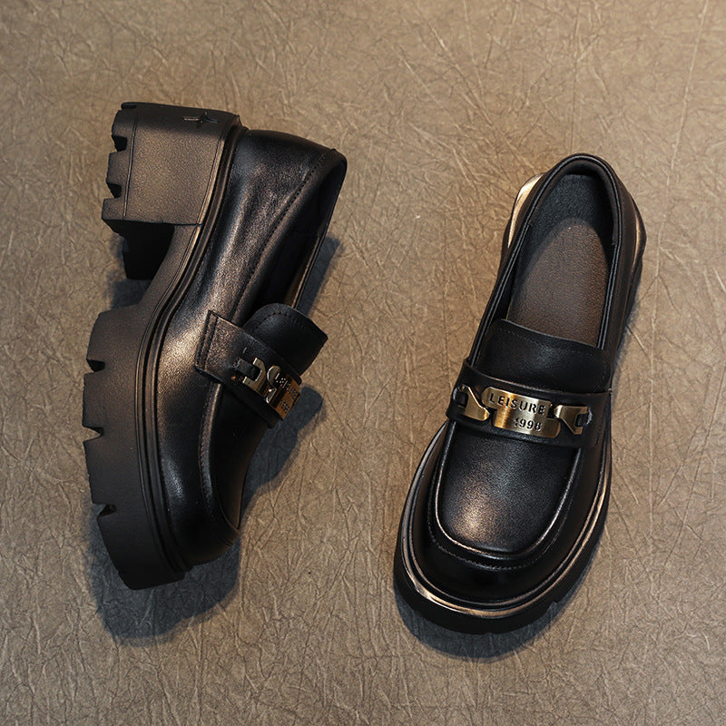 Women's Layer Cowhide Authentic Platform Thick Bottom Casual Shoes