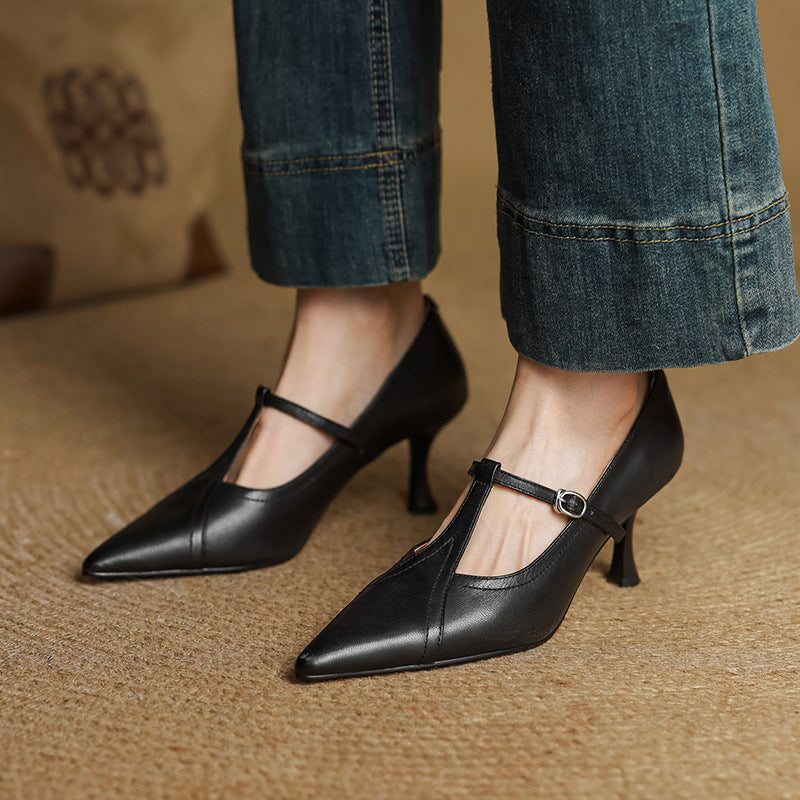 Women's Pointed Toe Low-cut Korean Style Strap Stiletto Women's Fashion Shoes