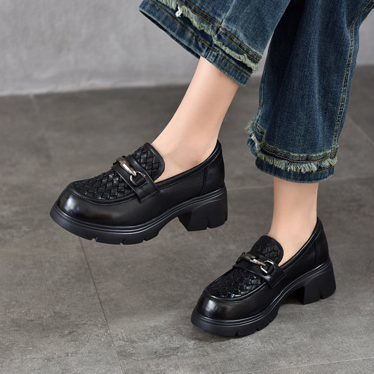 Women's Lightweight Platform Round Toe Genuine Commuter Cowhide Men's Shoes