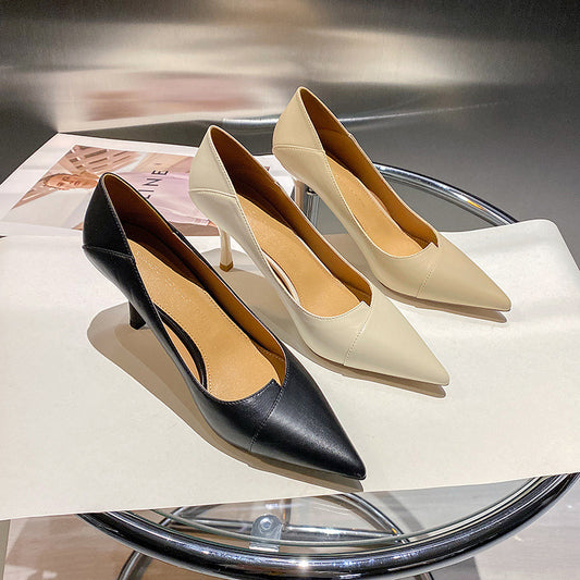 Women's High Stiletto Spring Versatile Pointed Black Commuter Women's Shoes