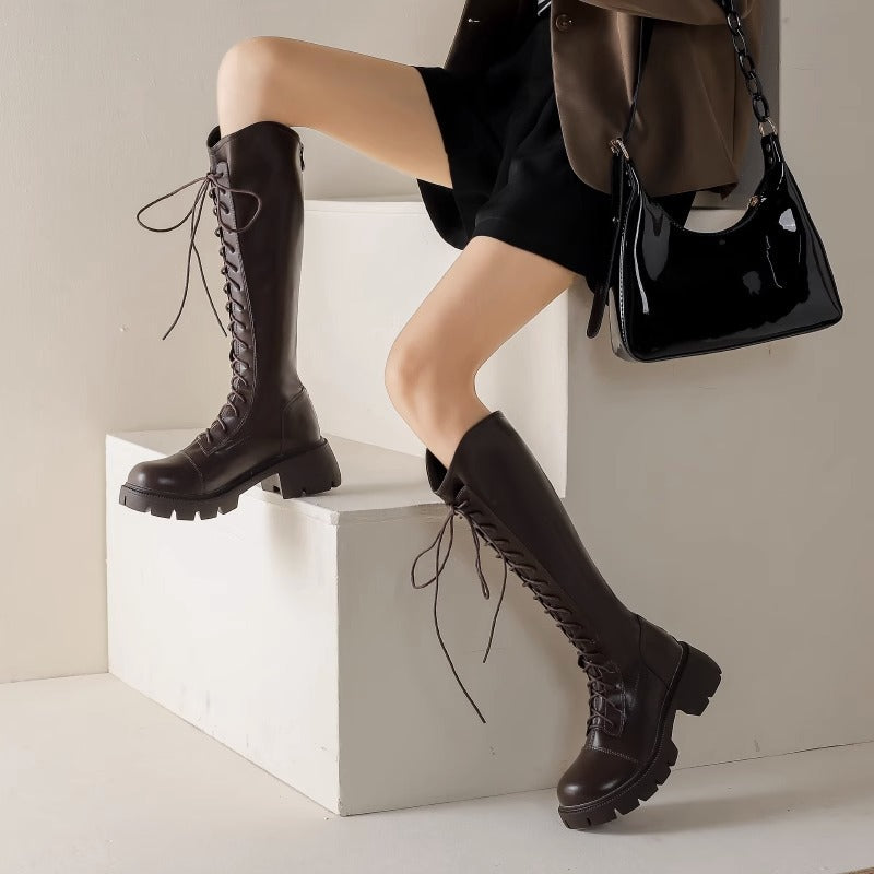 Women's Brown Knight V Cut High Leg Boots