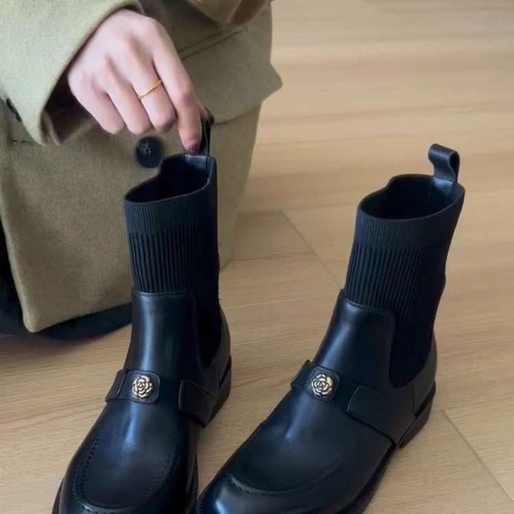 Women's Elastic Booties Fleece-lined Skinny Flat Martens Words Boots