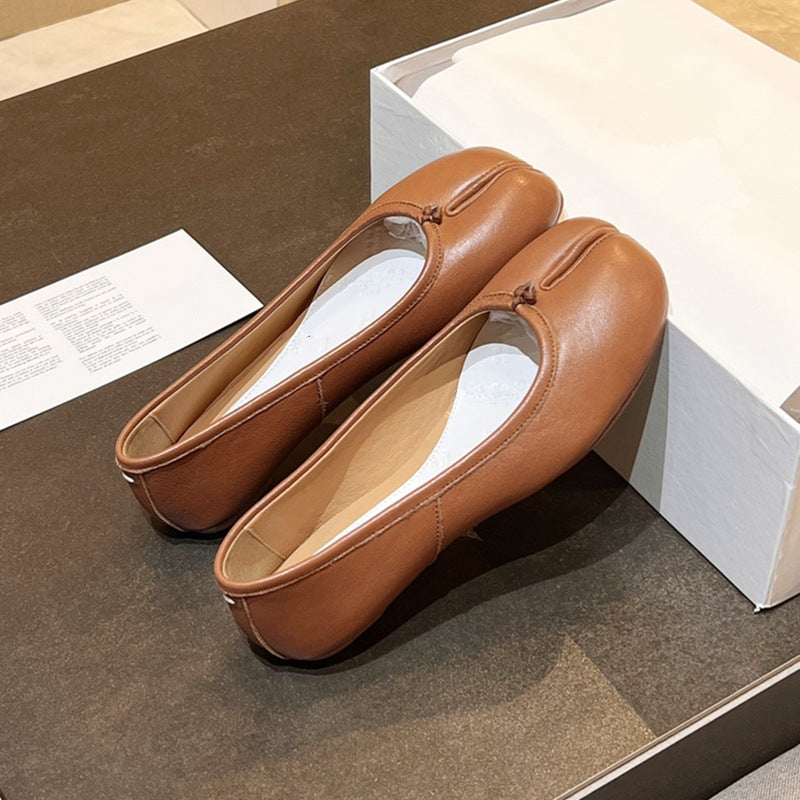 High Version Genuine Sheep Skin Split Toe Flat Ballet Loafers
