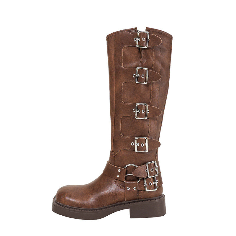 Women's With Fleece Lining Knight Autumn Buckle Boots
