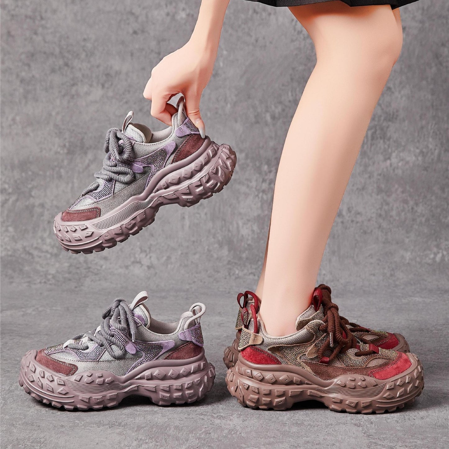 Women's Retro Diamonds Dad Autumn Lightweight Durian Thick Bottom Women's Sports Shoes
