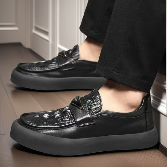 Men's First Layer Cowhide Platform Slip-on Lazy Leather Shoes
