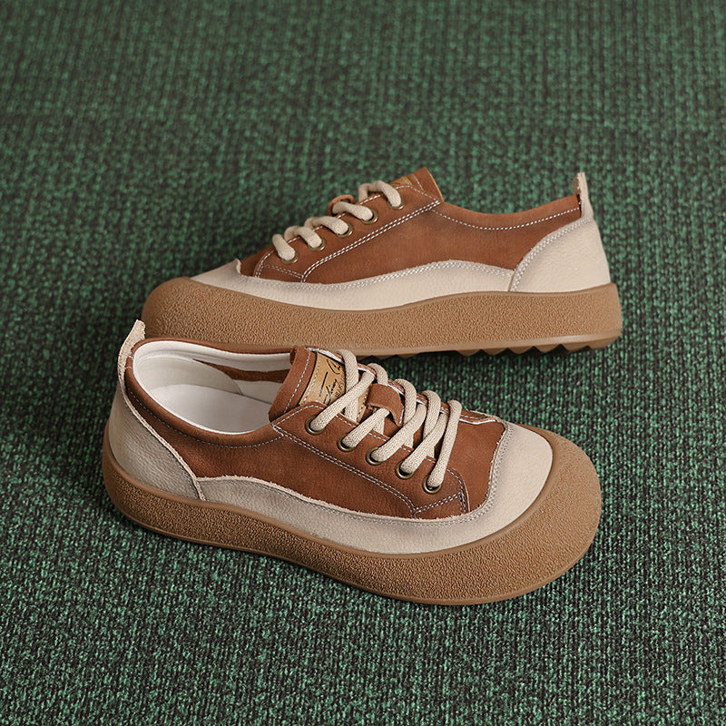 Women's First Layer Cowhide Vintage Skateboard Red Women's Shoes