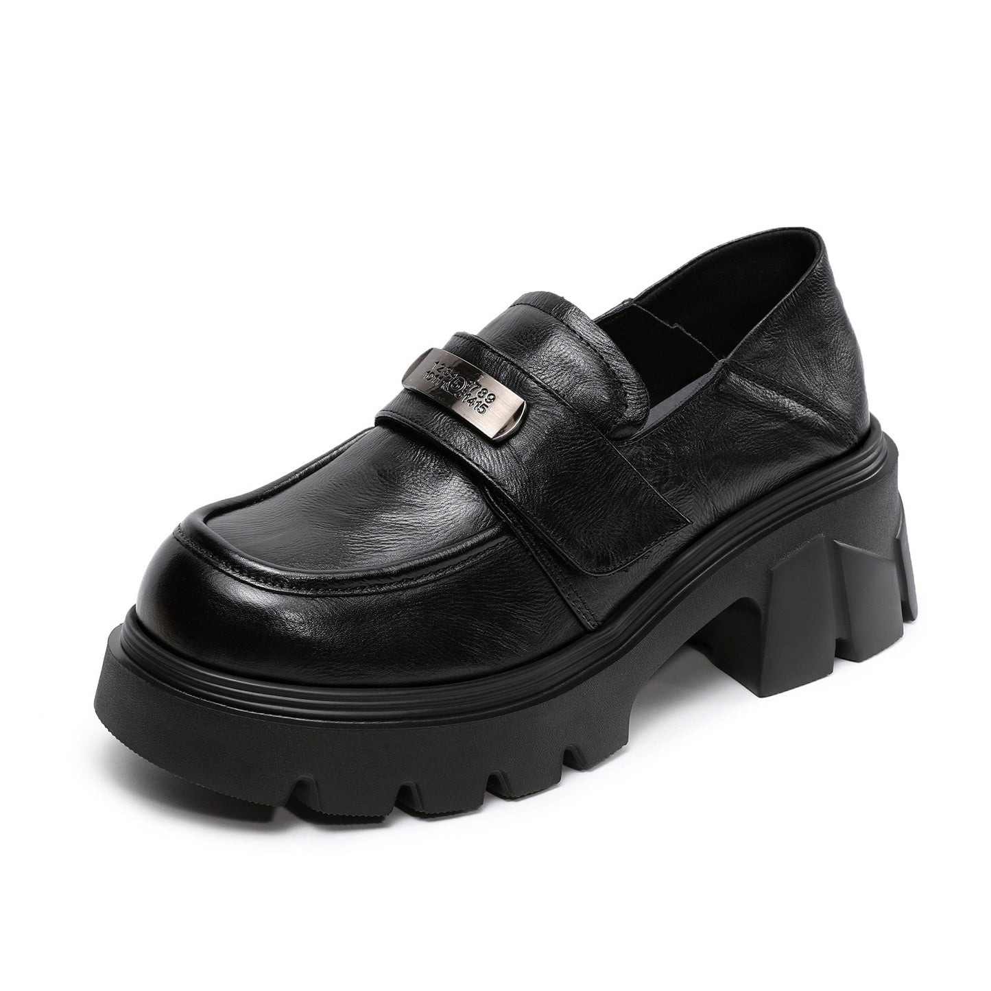 Women's Platform Autumn Light Luxury Cowhide Small Versatile Metal Loafers