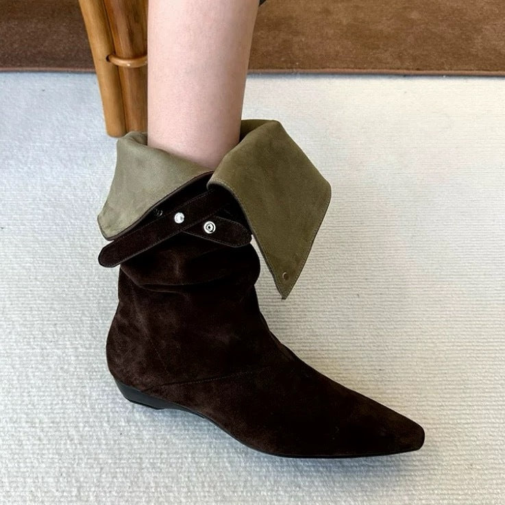 V-shaped Buckle Western Cowboy Thigh High Long Female Flanging Two-way Boots