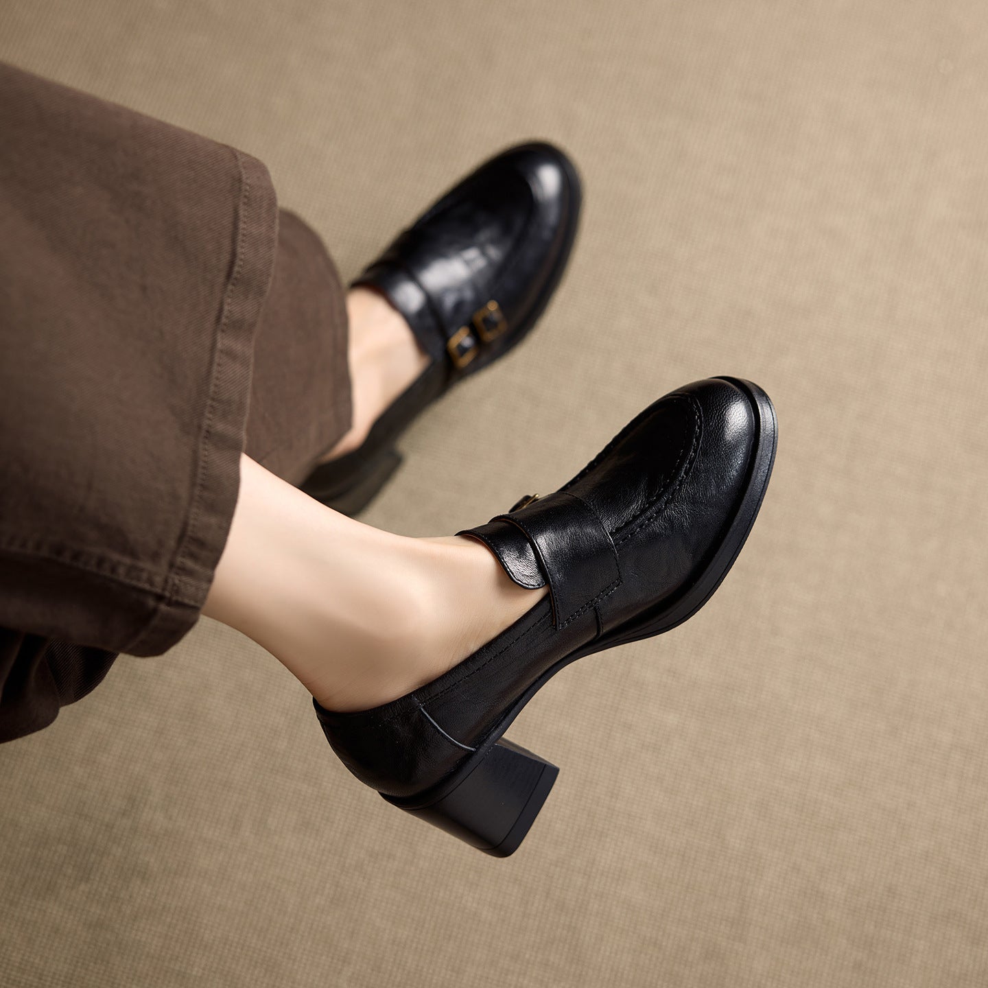 Women's Round Toe Double Breasted Mid Slip-on British Loafers