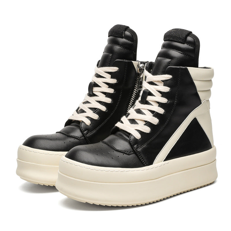 Men's Booties Inverted Triangle Black White Personalized Thick Bottom Hight Boots