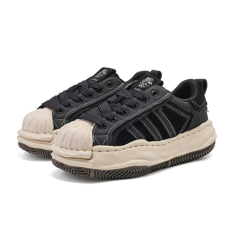 Three Bars Shell Toe Dissoed Niche Platform Heighten Vintage Skateboard Casual Shoes