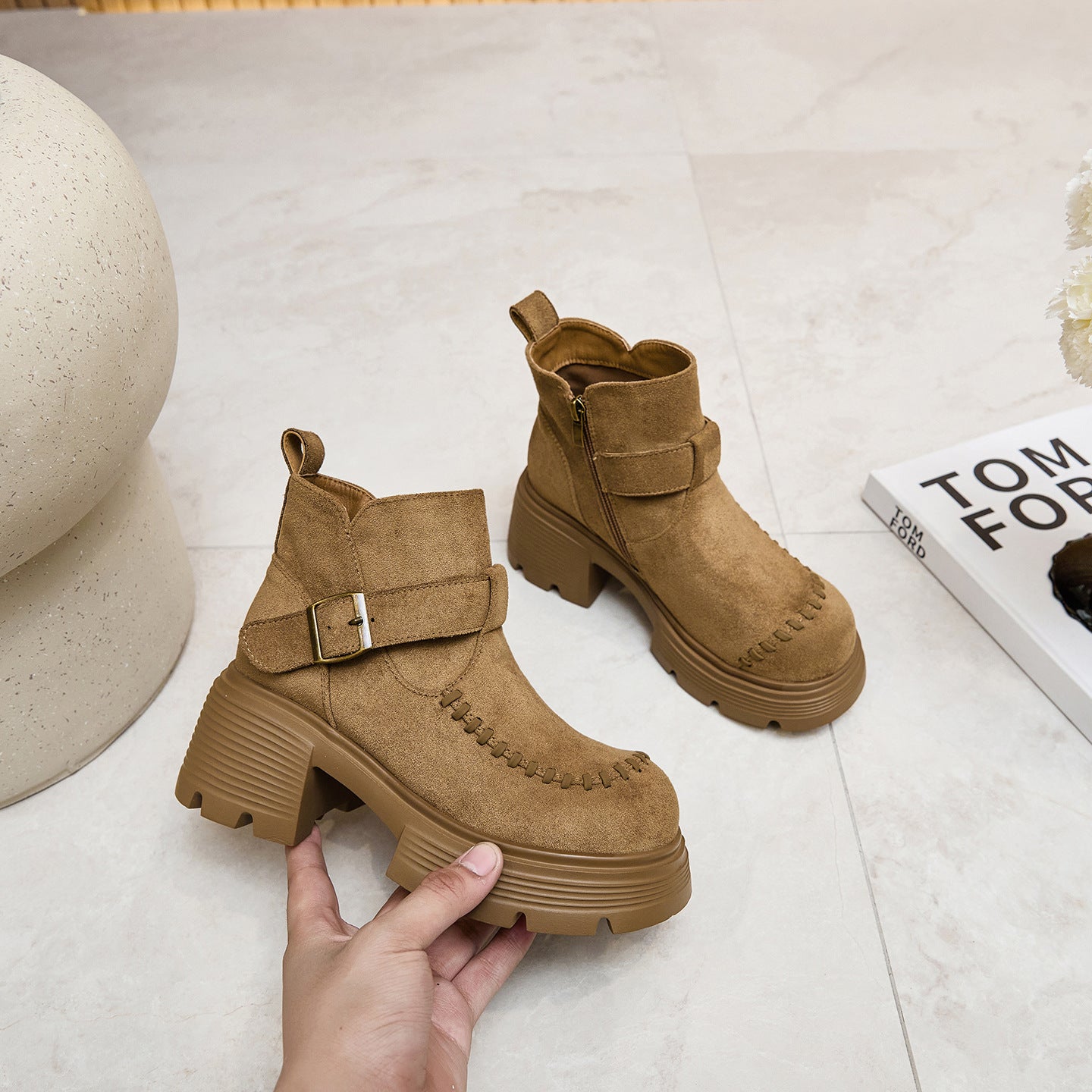Women's Platform Ankle Brown Fashion Martin Snow Boots