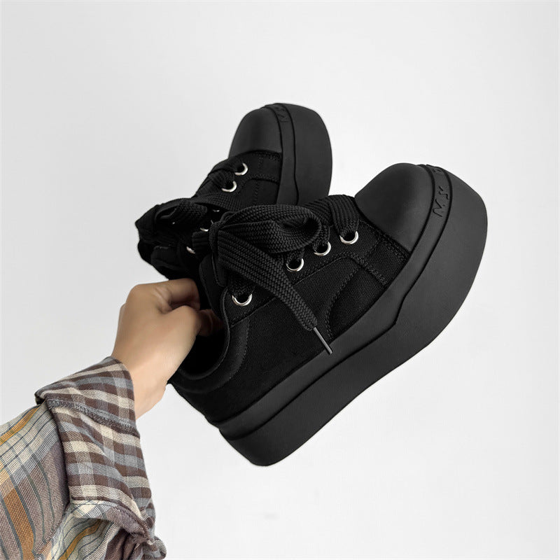 Women's & Men's Big Head Black White Classic Thick Sole Height Increasing Men's Board Shoes