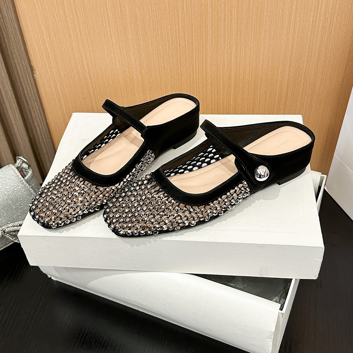 Women's Weaving Hollow Height Increasing Insole Back Open One Strap Flat Sandals