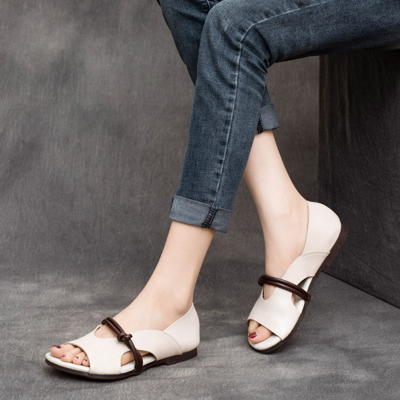 Women's Ethnic Style Vintage Cowhide Handmade Slip-on Open Toe Flat Sandals