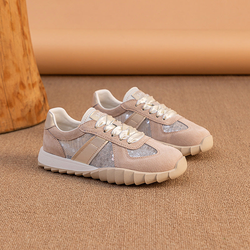 Women's White Summer Versatile Thick Bottom Breathable Genuine Women's Casual Shoes