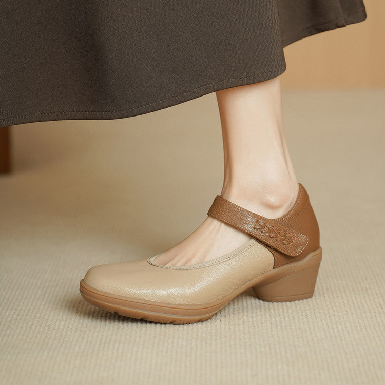 Women's French Retro Soft Sheepskin Pumps Low-cut Color Matching Thick Bottom Women's Fashion Shoes