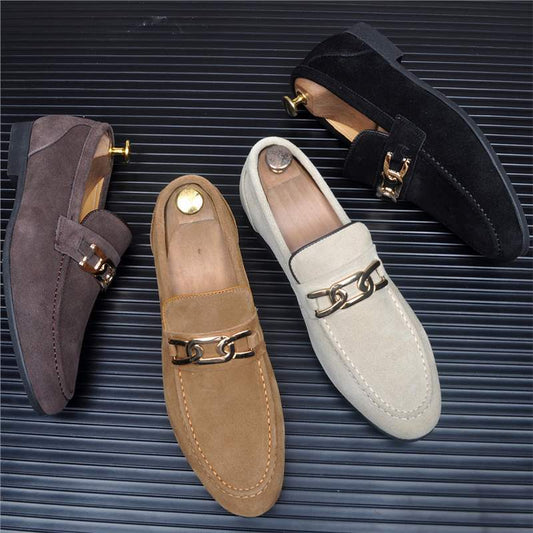 Men's Matte Slip-on Fashionable Lazy Breathable Cowhide Leather Shoes