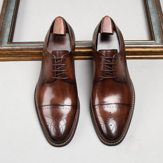 Men's Dress Three End Cutting Carved Groom Men's Business Leather Shoes