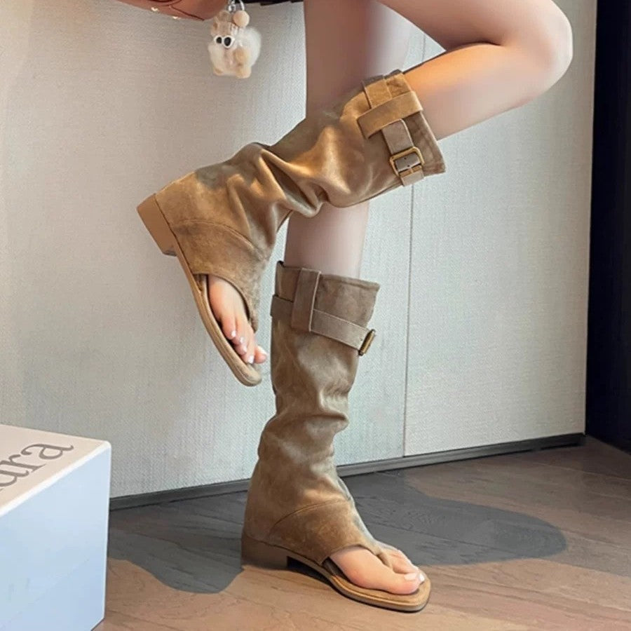 Style Open Toe Herringbone Height Increasing Insole Western Slimming Length Boots