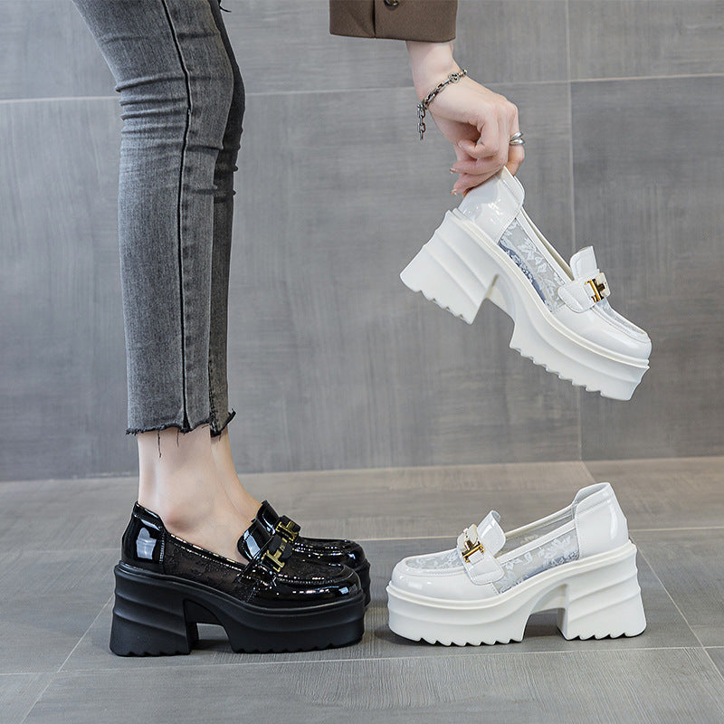 Women's Breathable British Style Slip-on Platform Thick Bottom Summer Leather Shoes