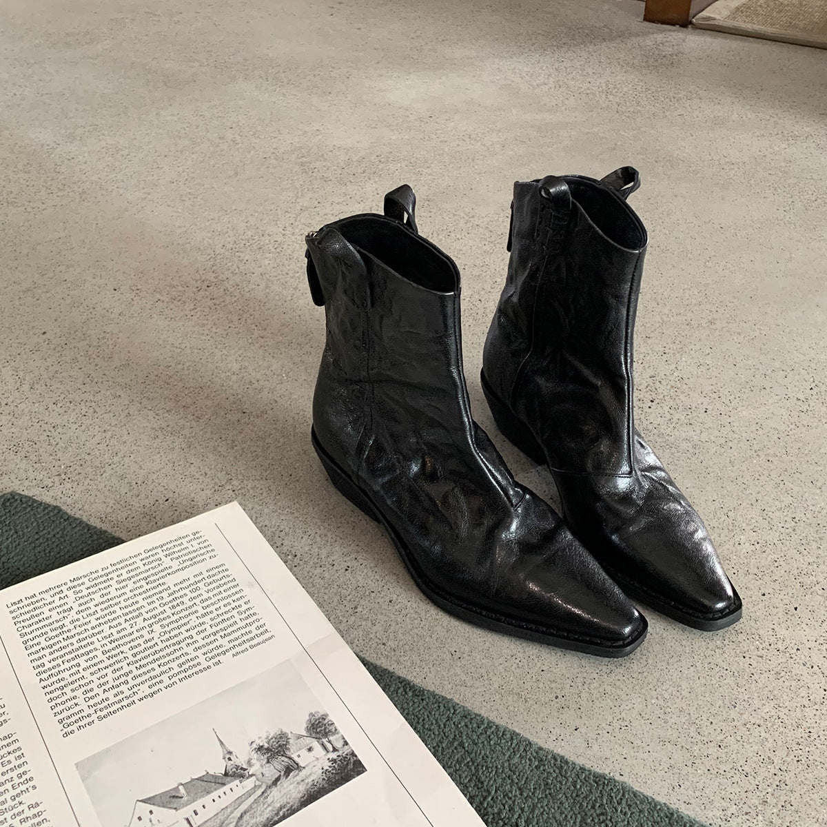 Knee-high Female Chelsea French Style Vintage Crumpled Skinny Chunky Genuine Women's Leather Boots
