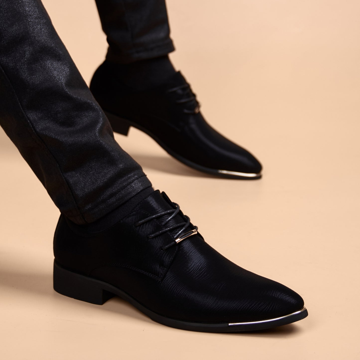Men's Pointed Toe British Dress Korean Black Leather Shoes