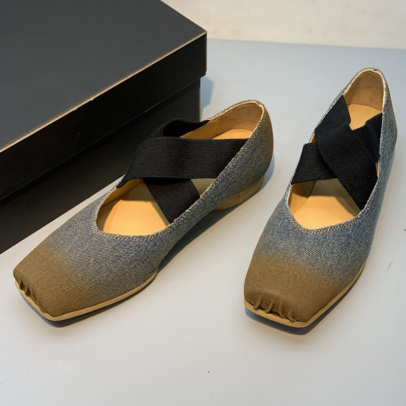 Women's Ballet Vintage Mary Cross Strap Distressed Pumps Women's Fashion Shoes