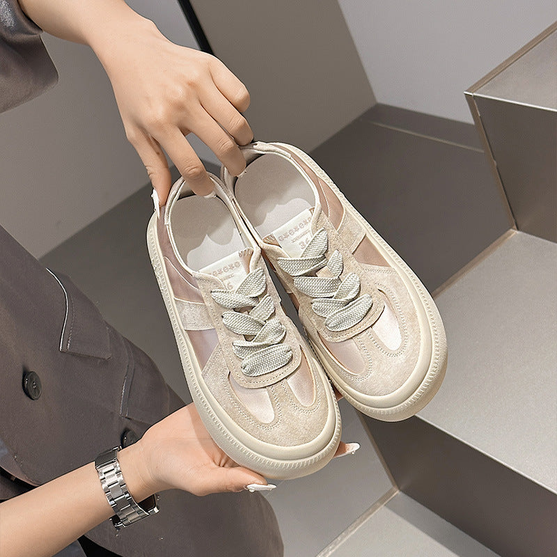 Women's Training For Retro Platform Round Toe Pink Satin Surface Breathable Women's Board Shoes